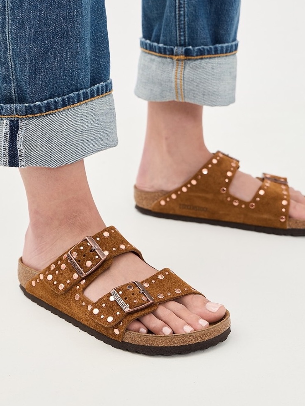New Birkenstock Arizona Rivets Stud Sandals Mink